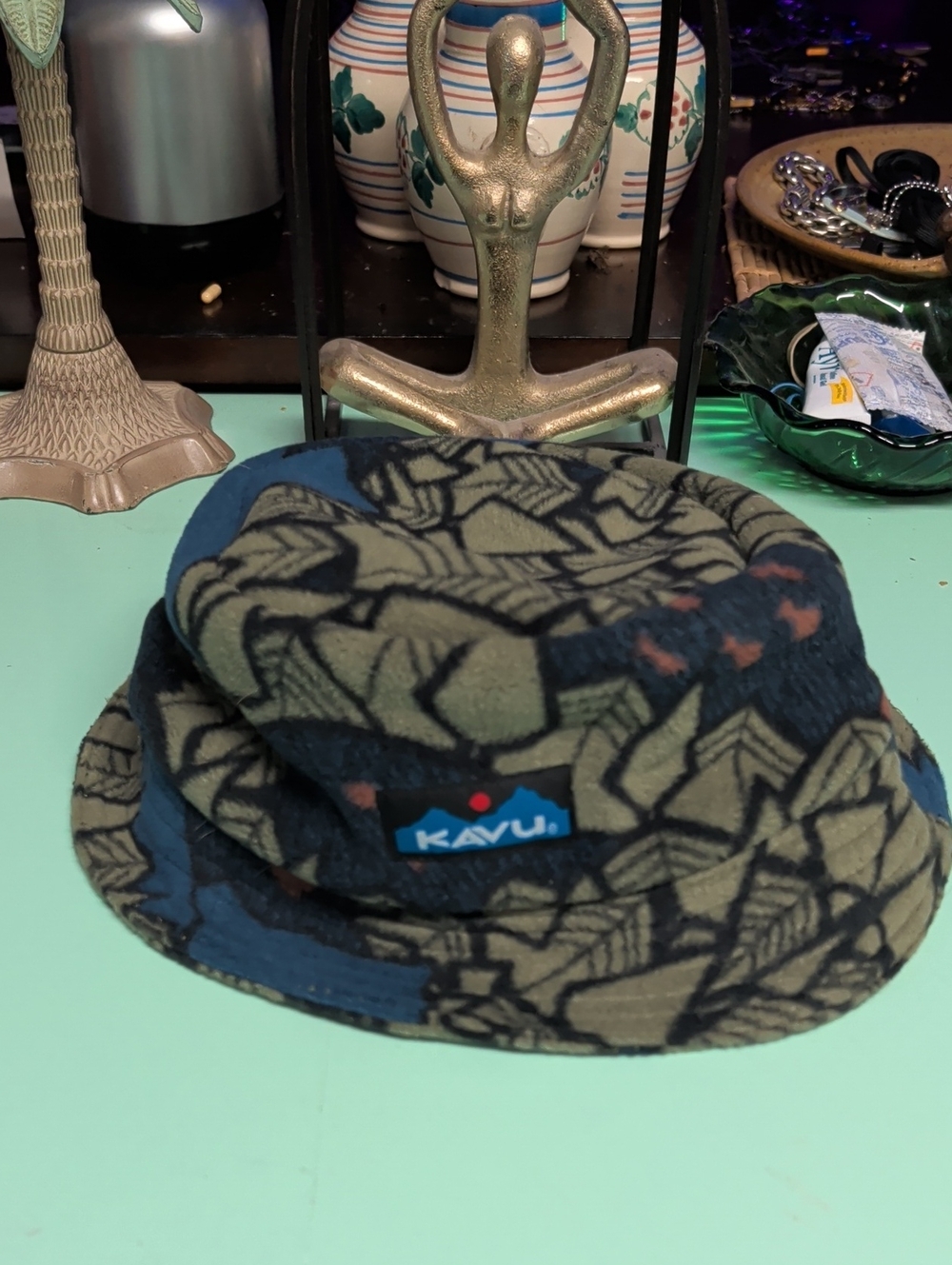 Kavu Adult Fleece Bucket Hat in Blue and Olive Pattern